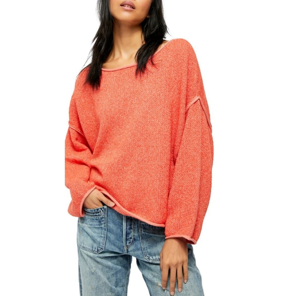 Free People Bardot Drop Shoulder Sweater Coral Strands Women's Size Large